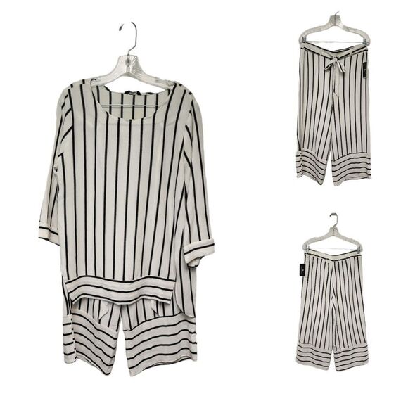Jules & Leopold 2PC Pants Set Striped 3/4 Scoop Neck Size Medium Ivory/Blue - Picture 1 of 13